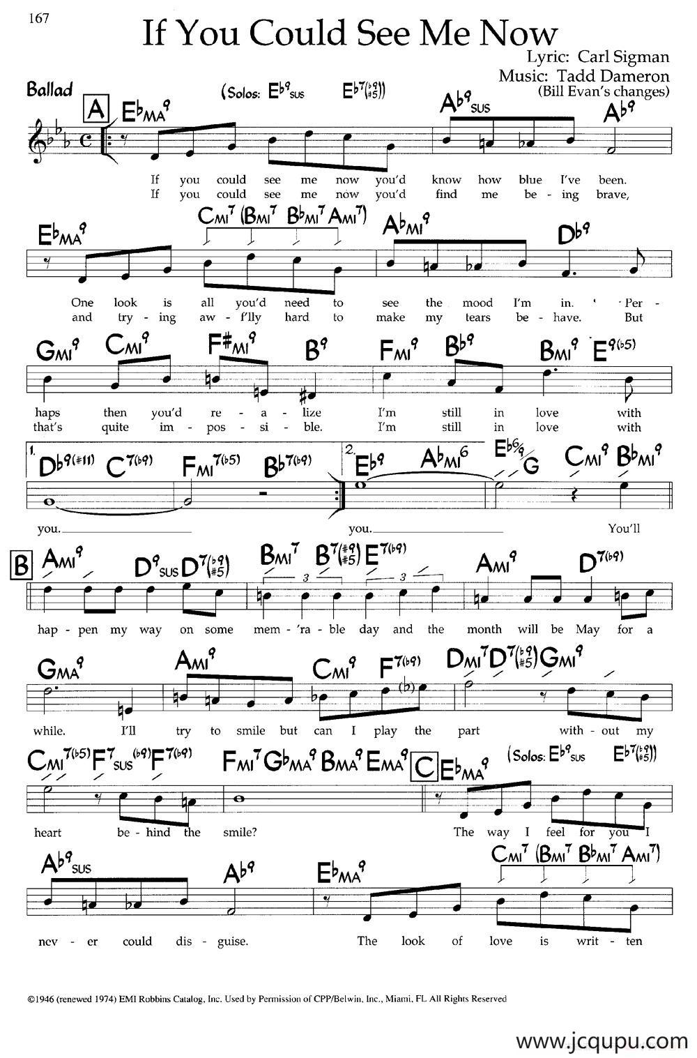 If You Could See Me Now（带和弦五线谱）简谱