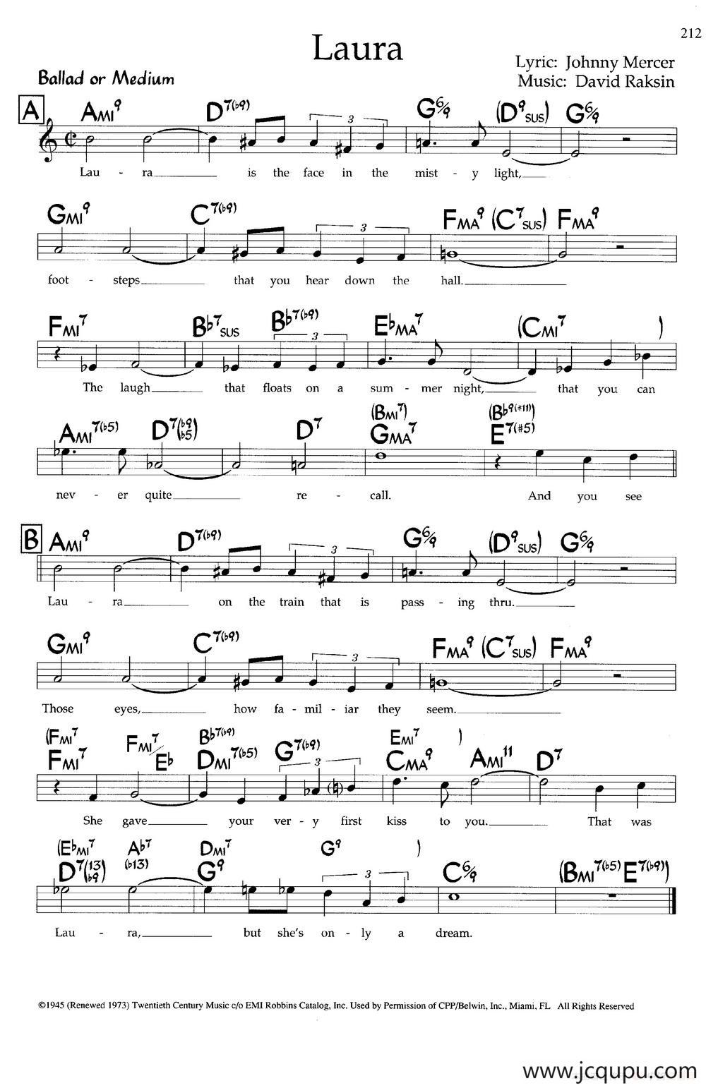 Laura（带和弦五线谱）简谱