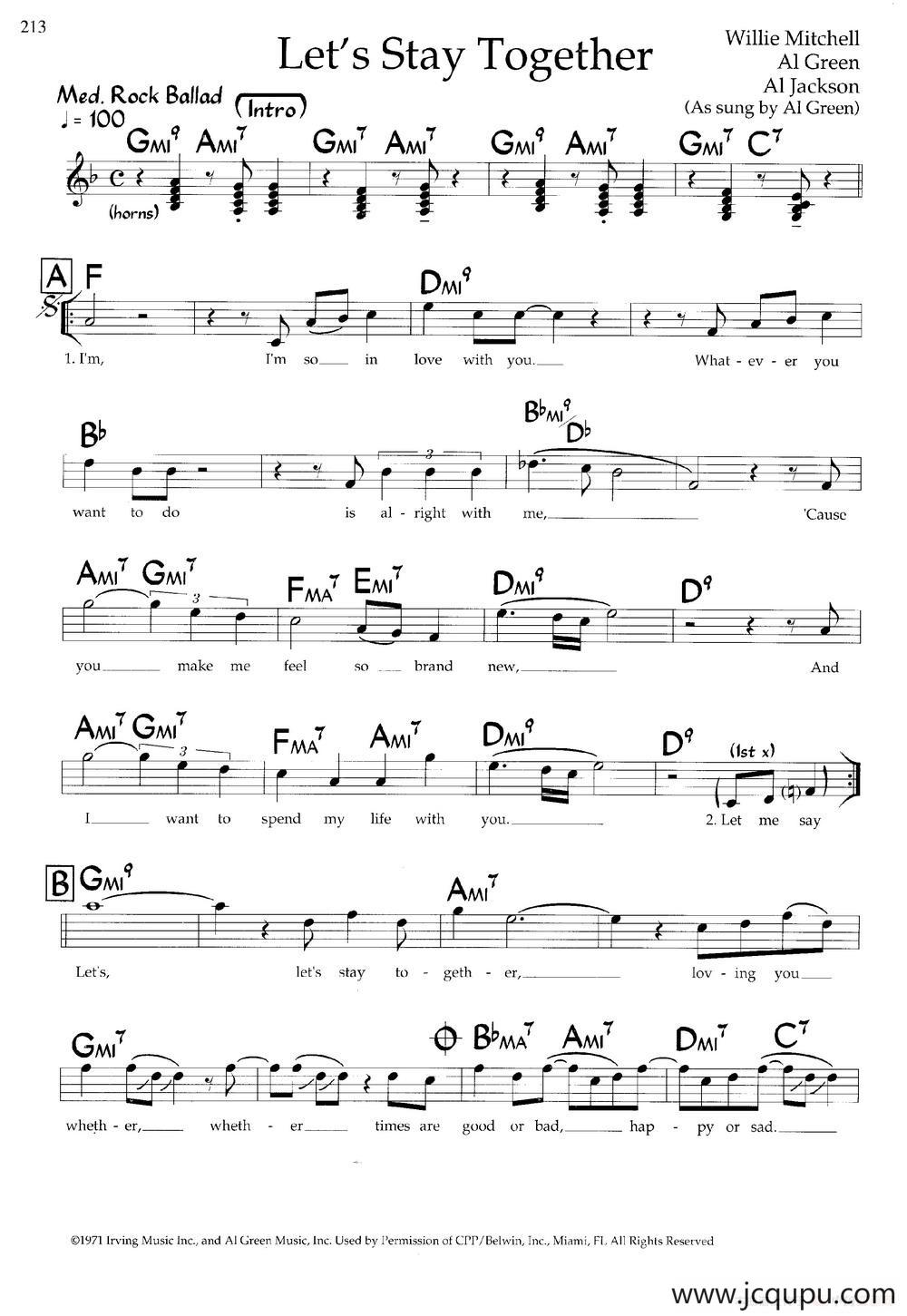 Let's Stay Together（带和弦五线谱）简谱