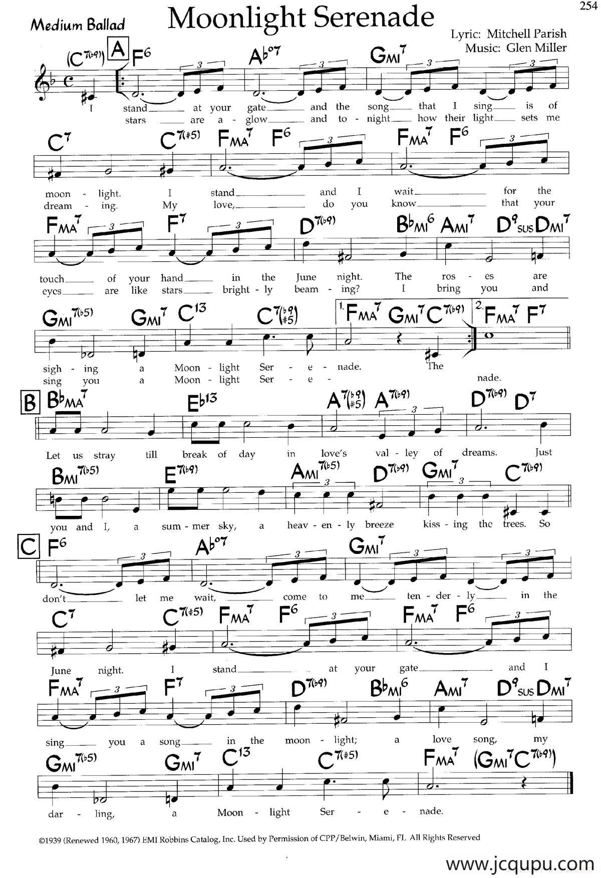 Moonlight Serenade（带和弦五线谱）简谱