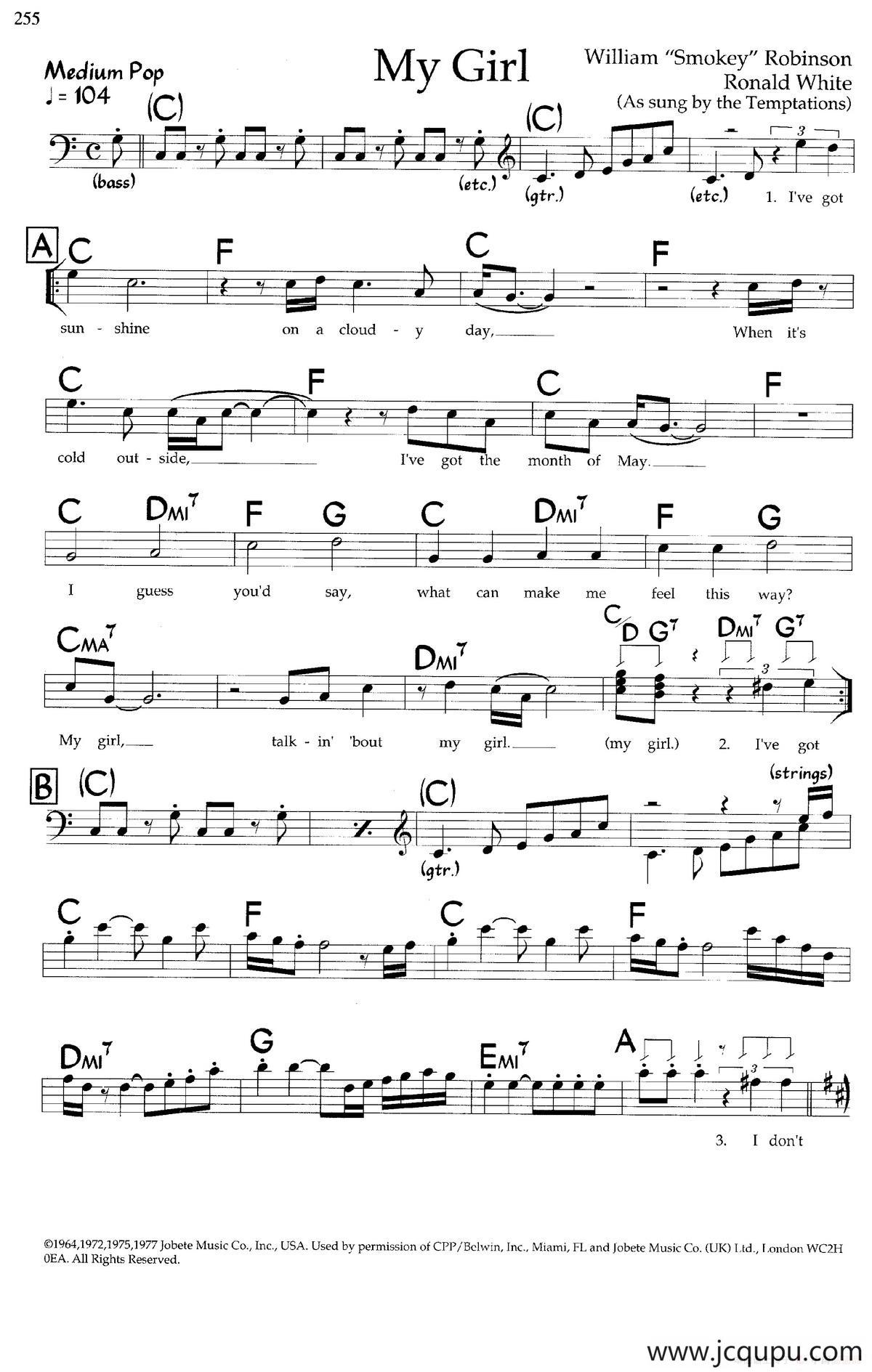 My Girl（带和弦五线谱）简谱