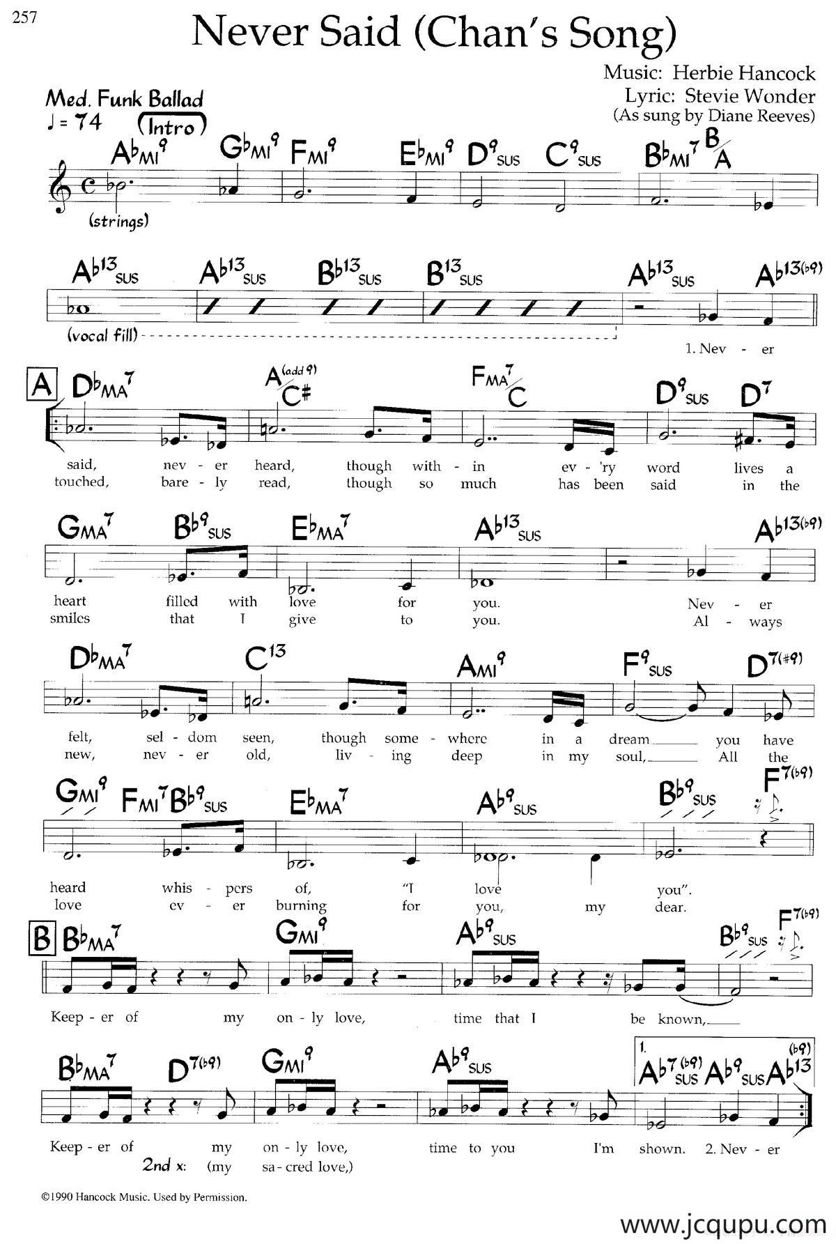 Never Said(Chan's Song)（带和弦五线谱）简谱