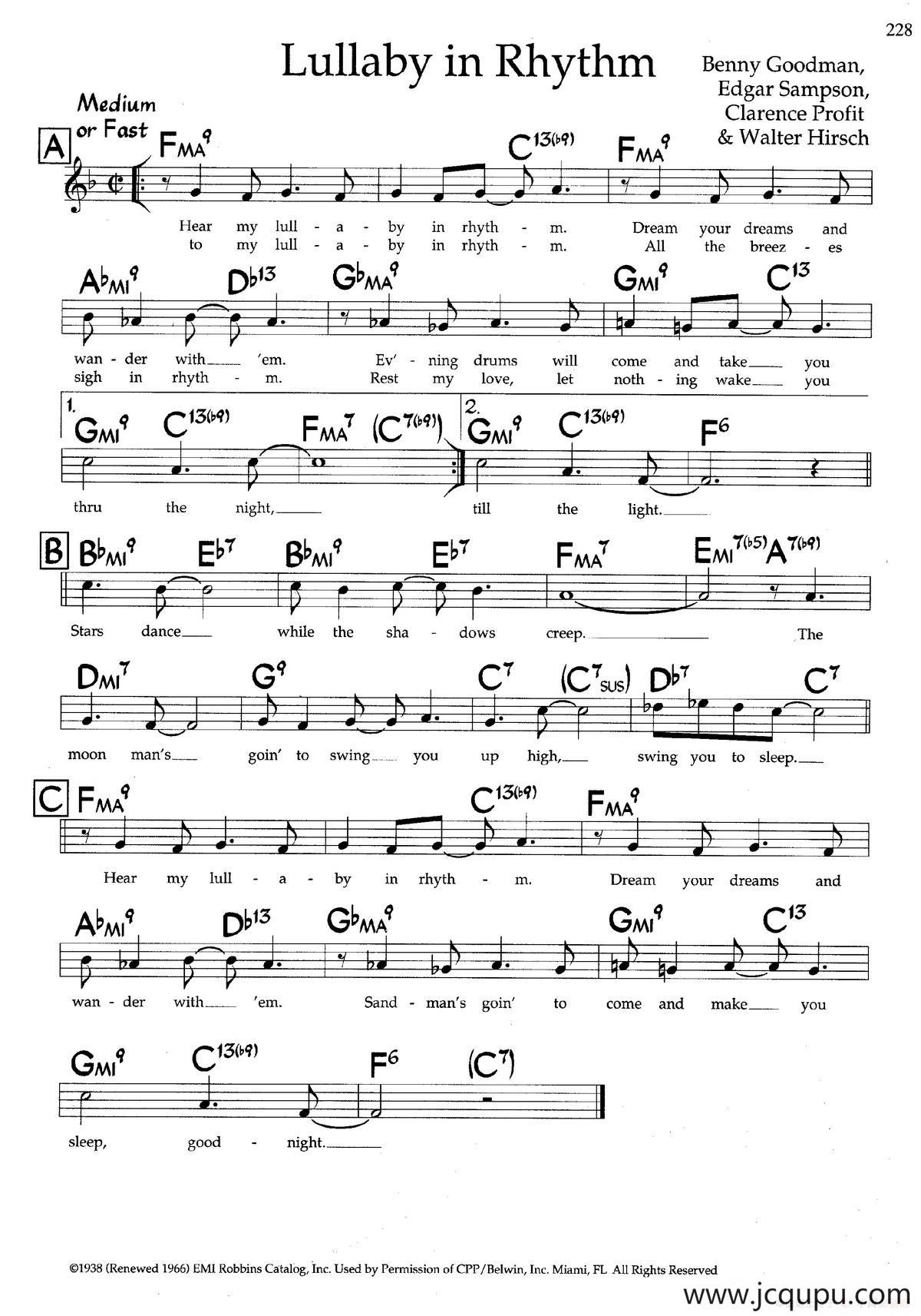 Lullaby in Rhythm（带和弦五线谱）简谱