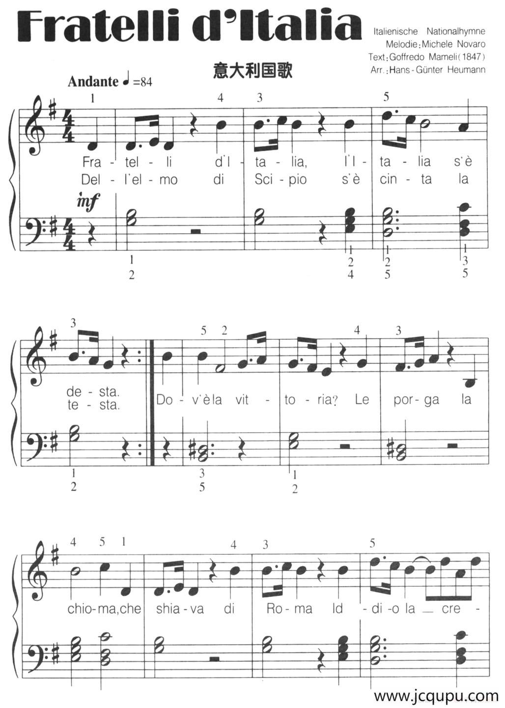 [意]Fratelli d'ltalia（意大利国歌）（弹唱谱）简谱