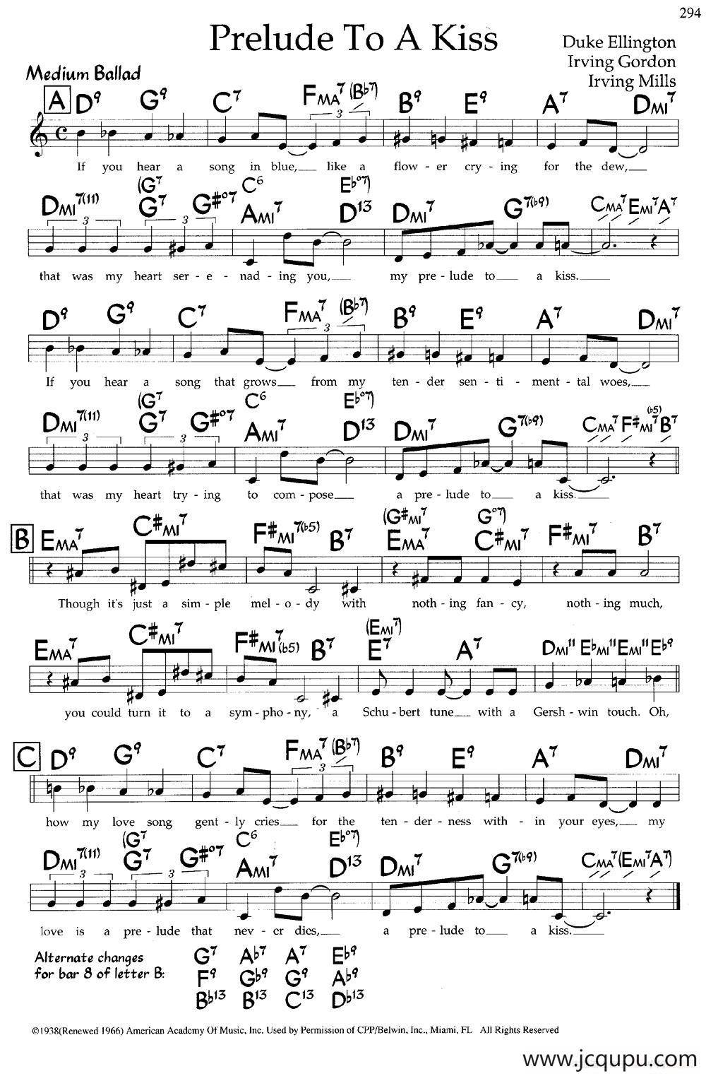 Prelude To A Kiss（带和弦五线谱）简谱