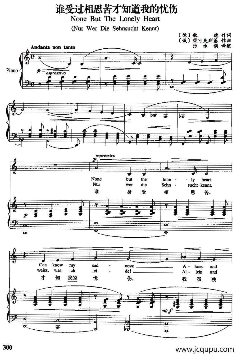 谁受过相思苦才知道我的忧伤（中外文对照、正谱）简谱