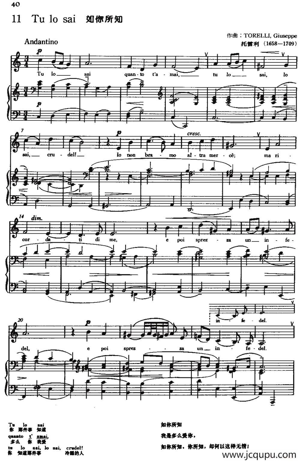 [意]Tu lo sai（如你所知）简谱