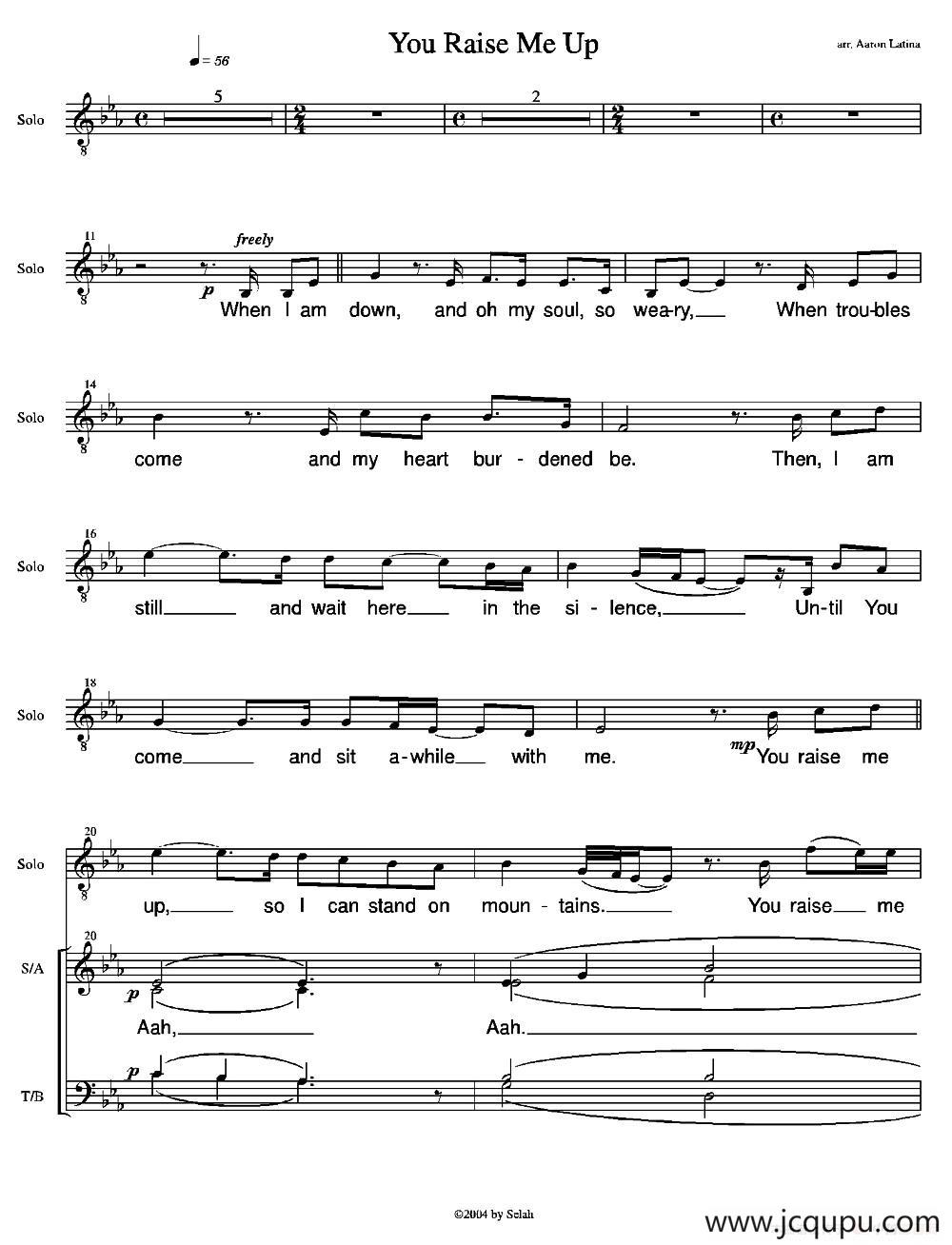 You Raise Me Up （合唱）简谱