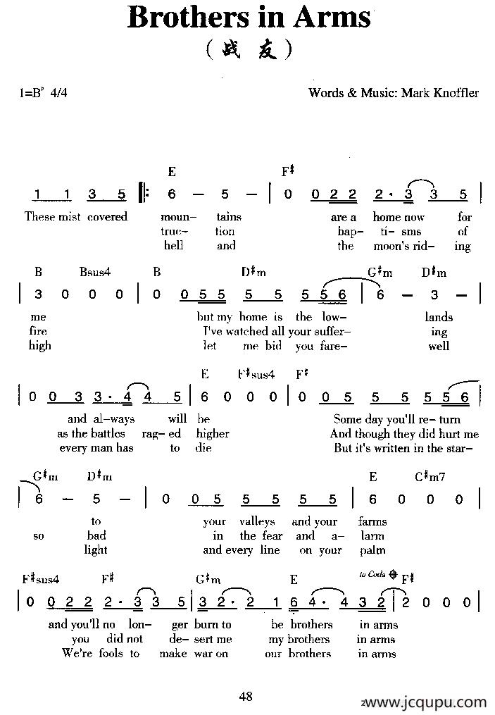 [英]Brothers in Arms（战友）简谱