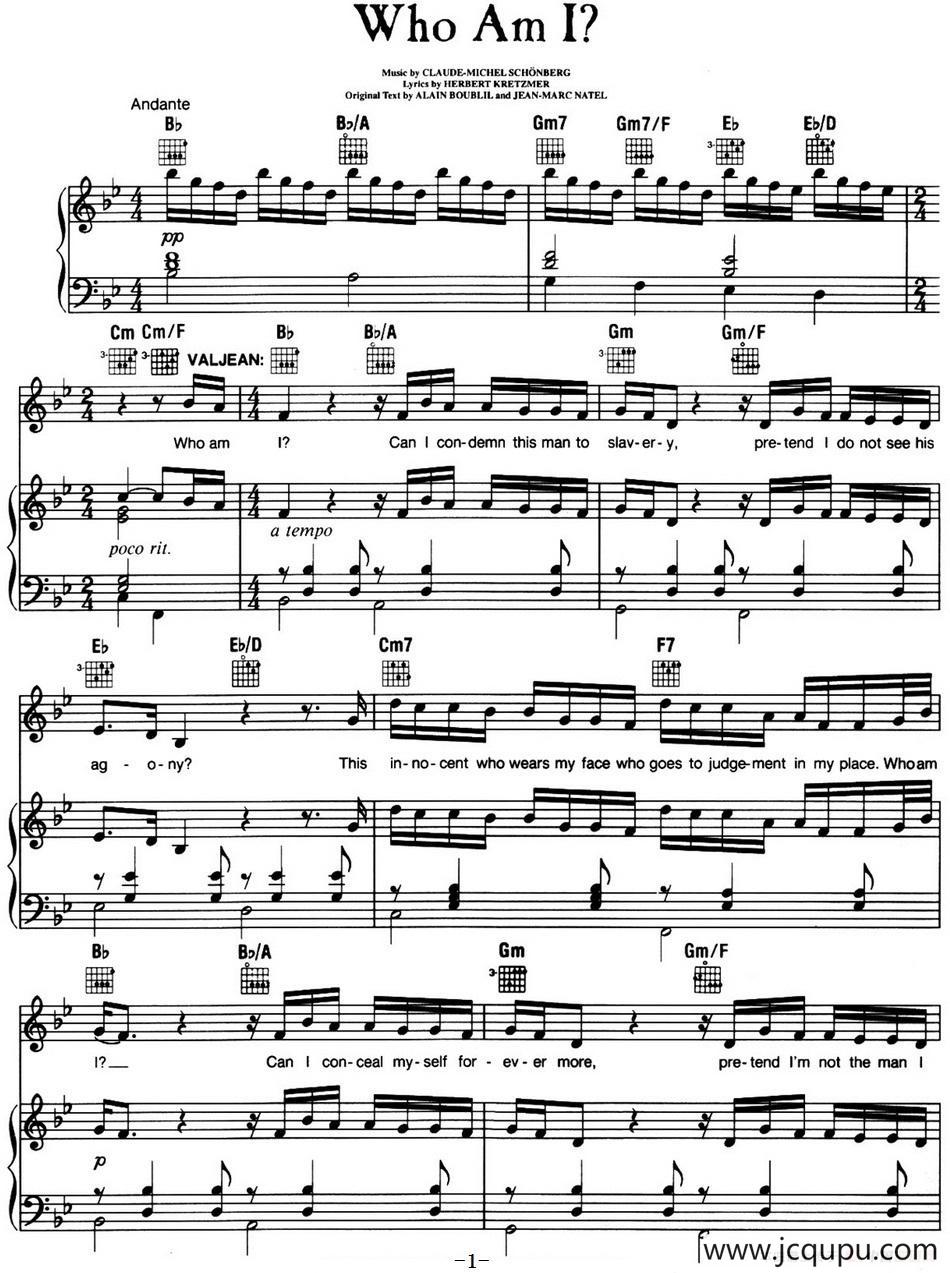 Who Am I?（音乐剧《悲惨世界》（Les Miserables）选曲、正谱 ）简谱