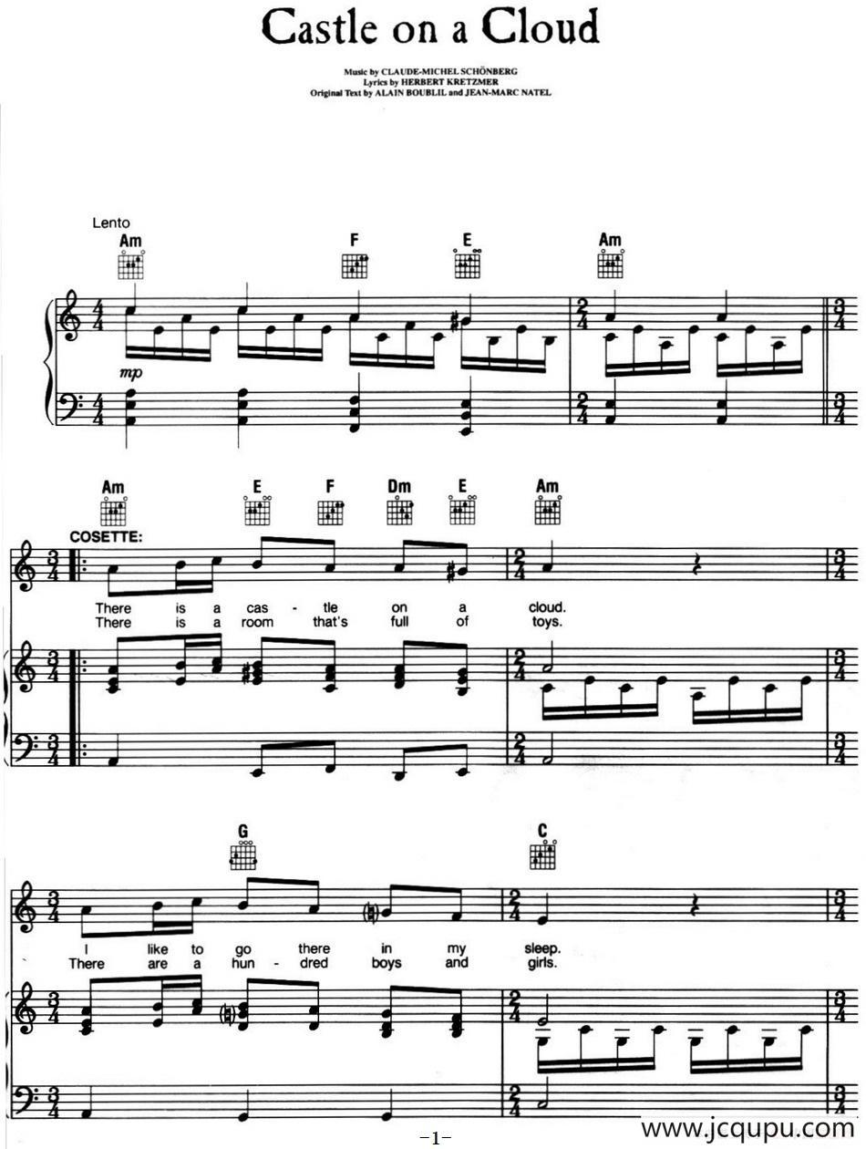 Castle on a Cloud （音乐剧《悲惨世界》（Les Miserables）选曲、正谱 ）简谱