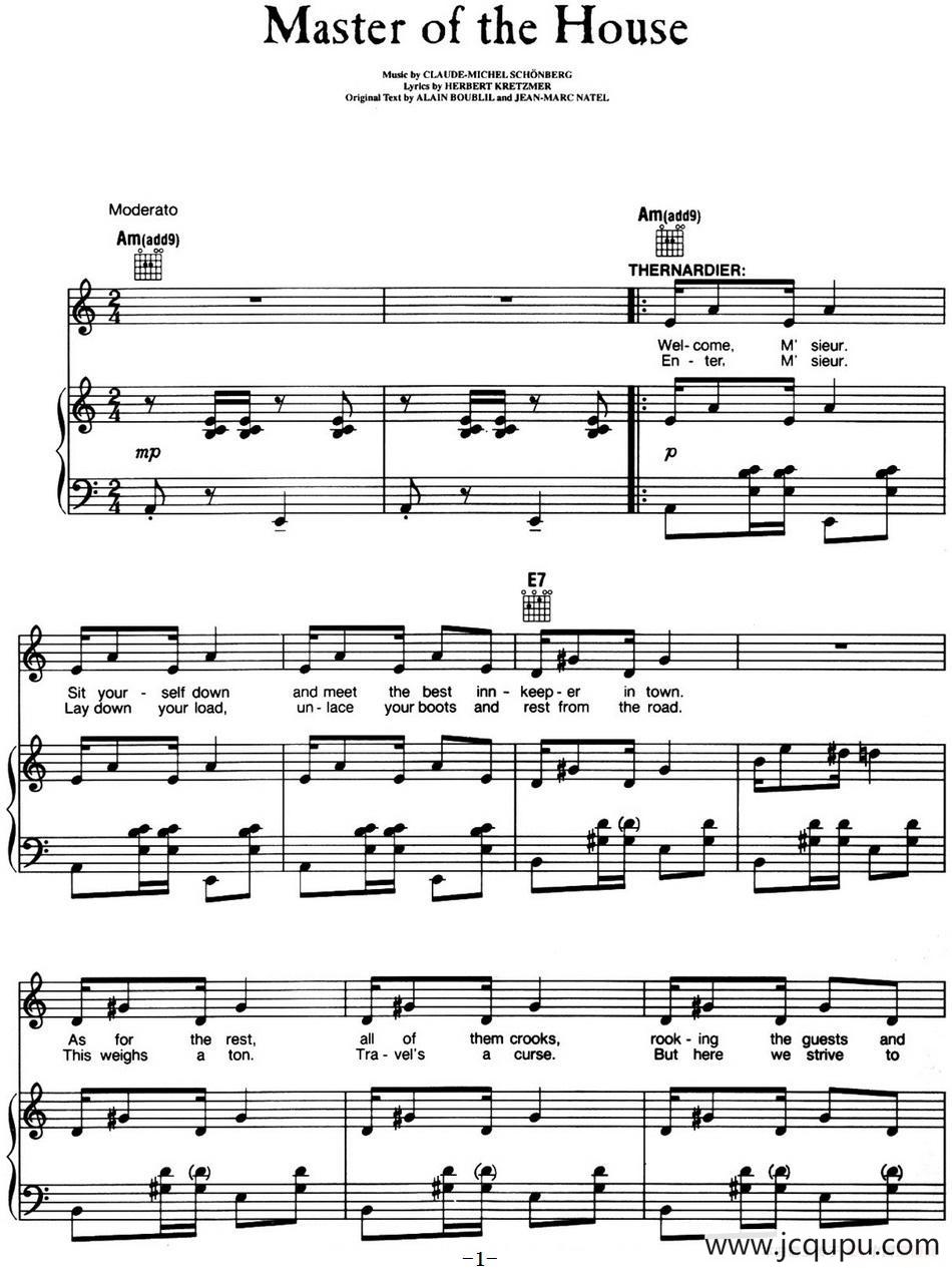 Master of the House （音乐剧《悲惨世界》（Les Miserables）选曲、正谱 ）简谱