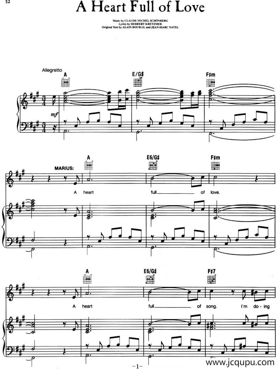 A Heart Full of Love（音乐剧《悲惨世界》（Les Miserables）选曲、正谱 ）简谱