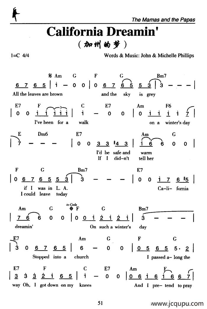 California Dreamin'（加州的梦）简谱
