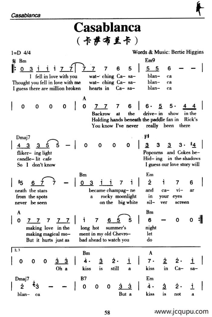 Casablanka（卡萨布兰卡）简谱