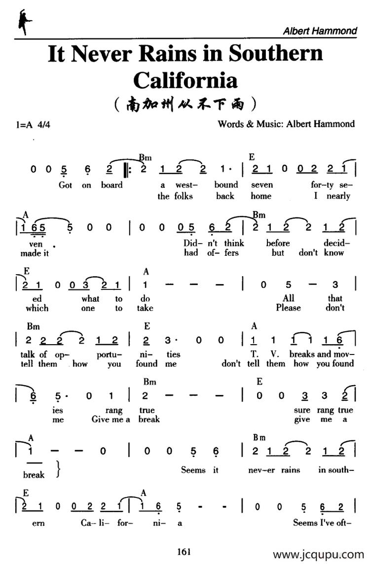 It Never Rains in Southern California（南加州从不下雨）简谱
