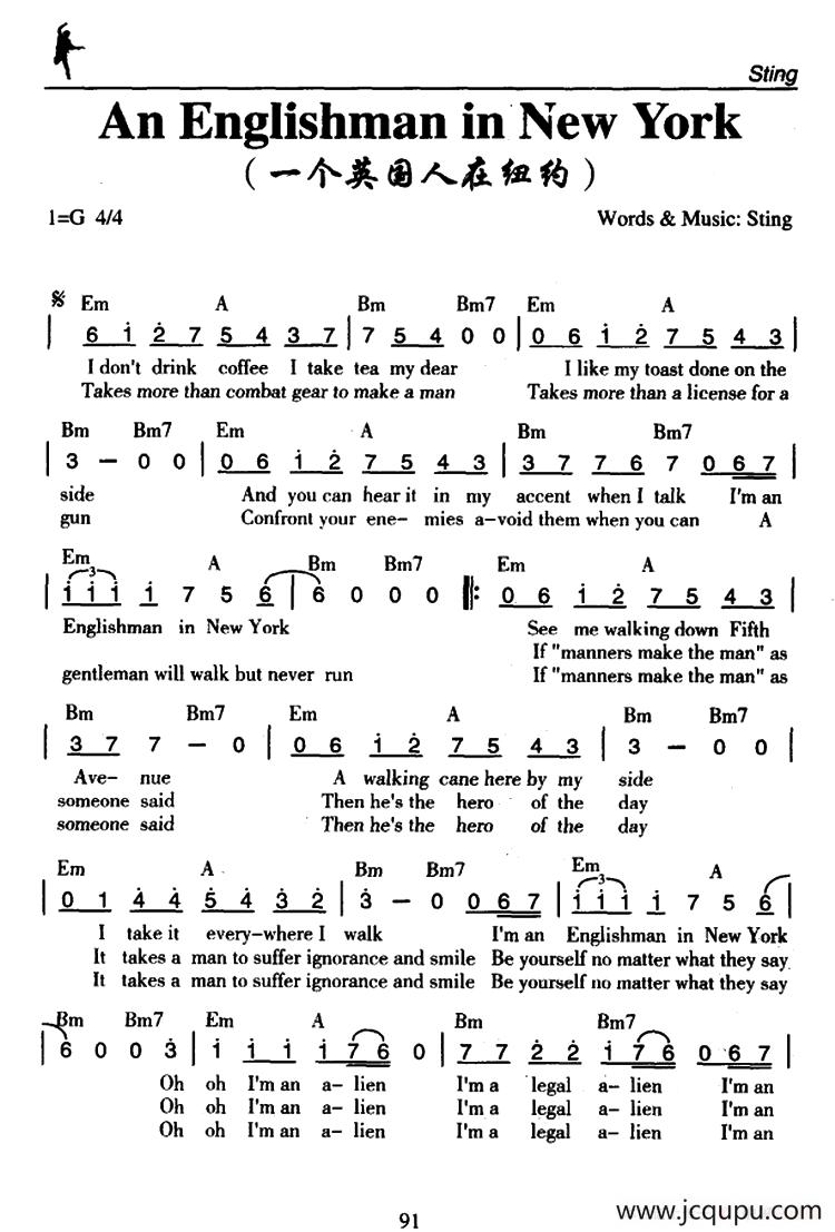 An Englishman in New York（一个英国人在纽约）简谱