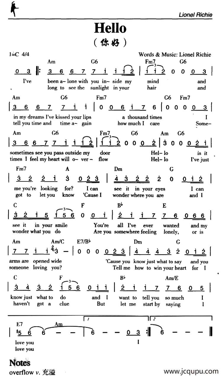 Hello（你好）简谱