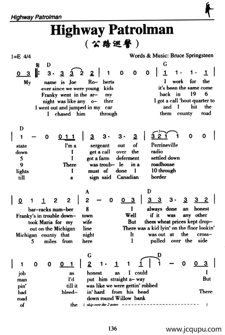 Highway Patrolman（公路巡警）简谱