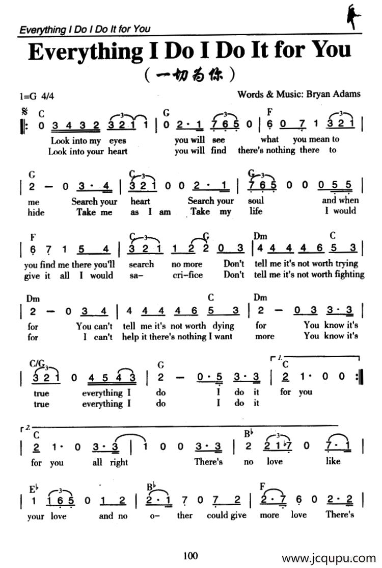 Everything I Do I Do It for You（一切为你）简谱