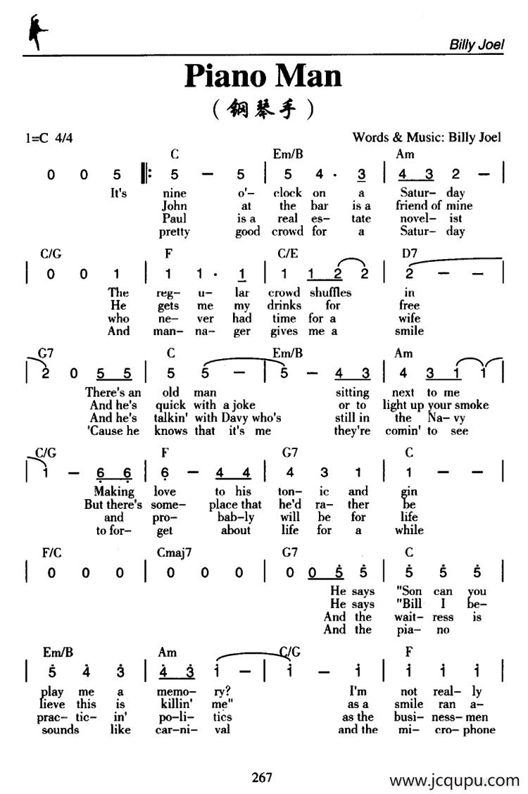 Piano Man（钢琴手）简谱