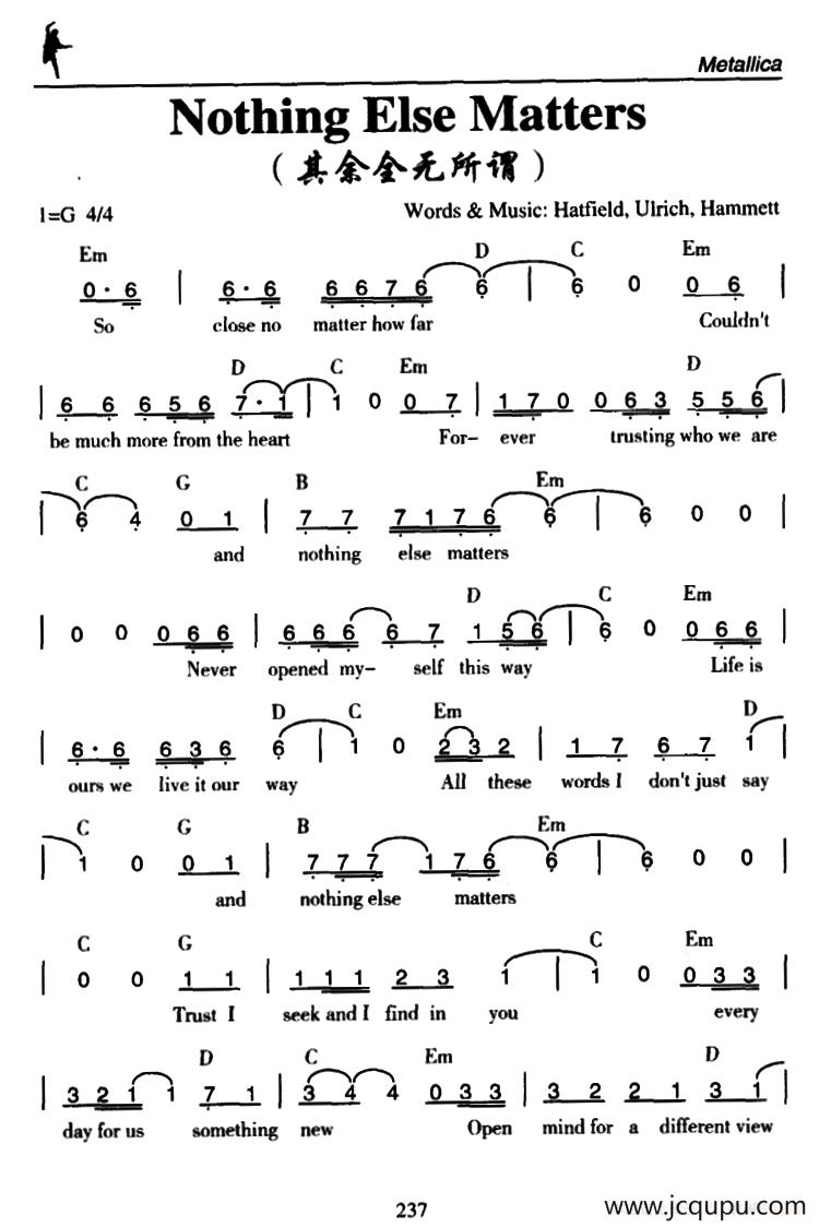 Nothing Else Matters（其余全无所谓）简谱
