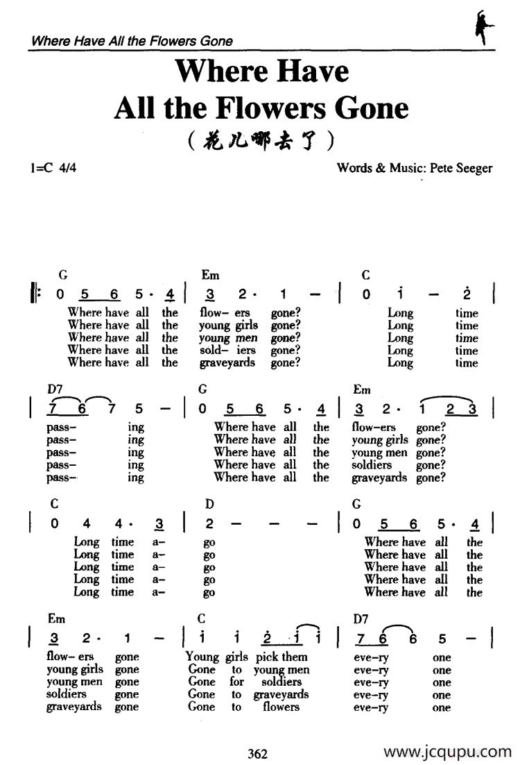 Where Have All the Flowers Gone（花儿哪去了）简谱