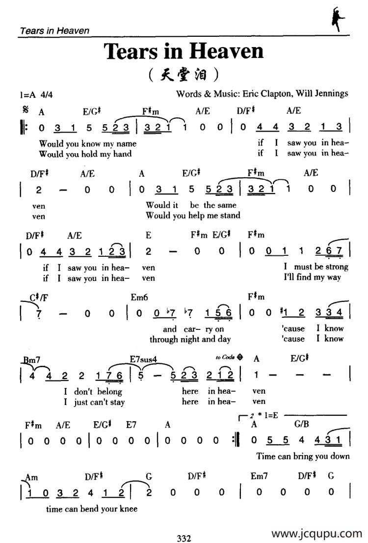 Tears in Heaven（天堂泪）简谱