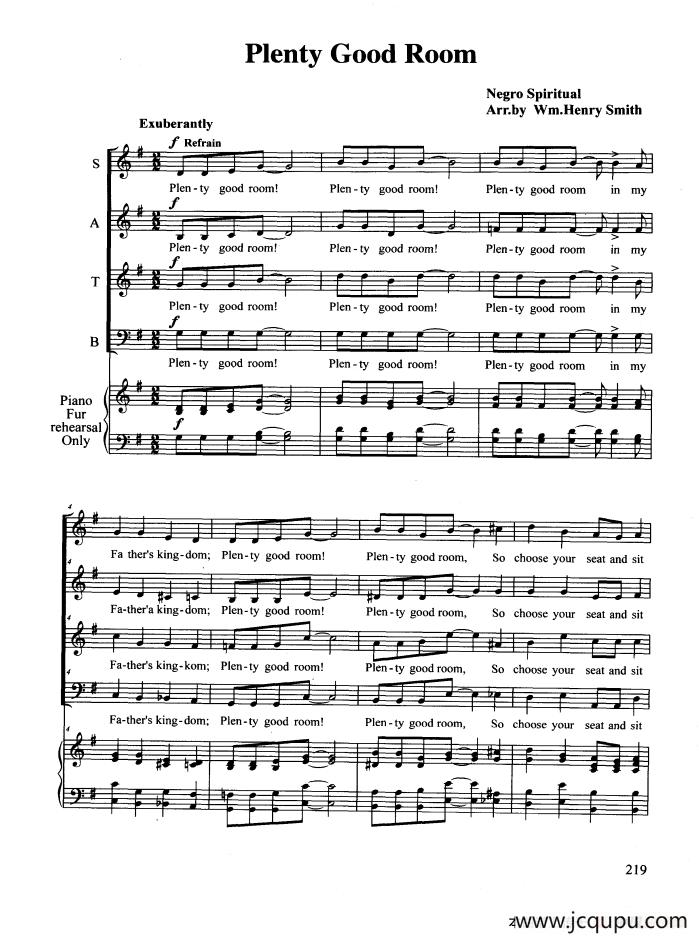Plenty Good Room（合唱 正谱）简谱