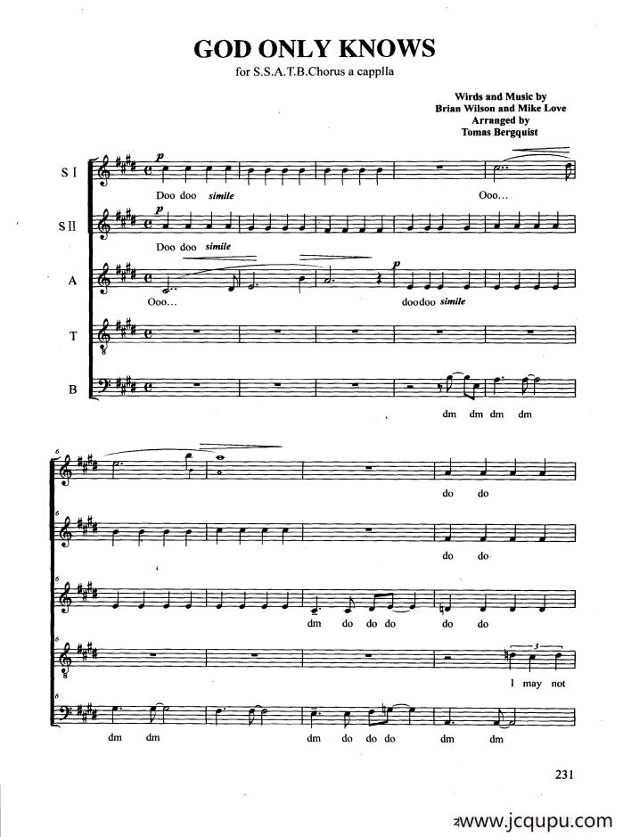 GOD ONLY KNOWS（合唱 正谱）简谱