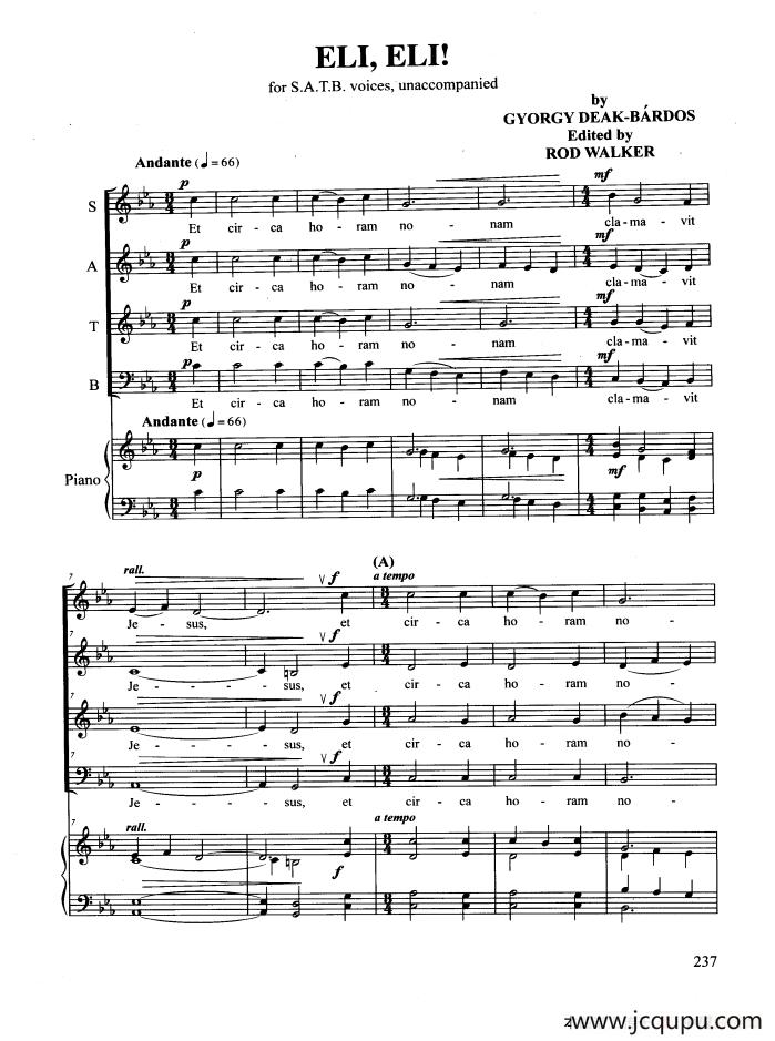 ELI，ELI！（合唱 正谱）简谱