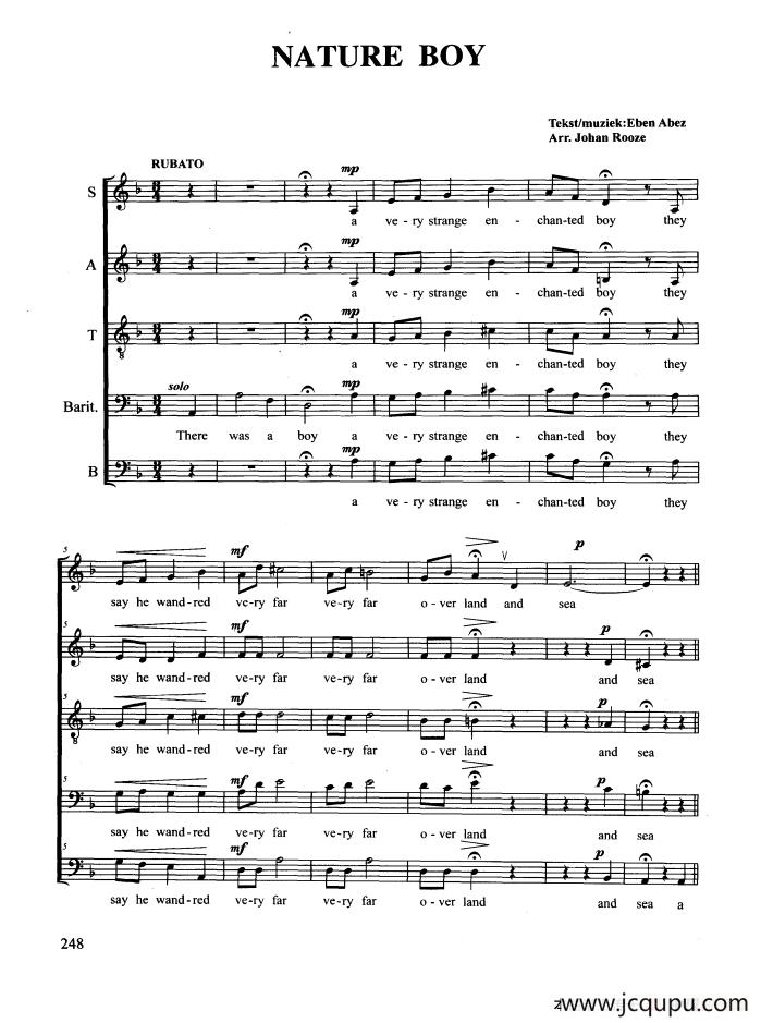 NATURE BOY（合唱 正谱）简谱