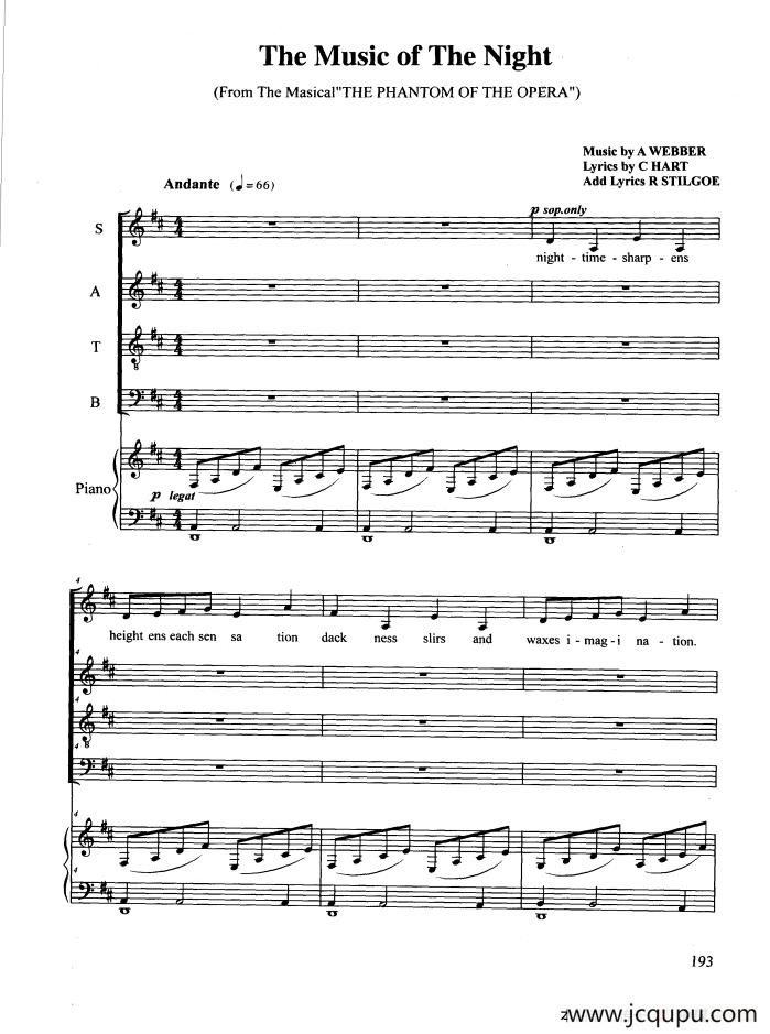 The Music of The Night（合唱 正谱）简谱