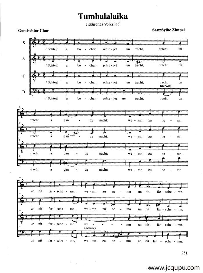 Tumbalalaika（合唱 正谱）简谱