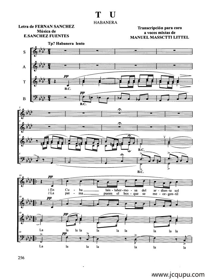 T U（合唱 正谱）简谱