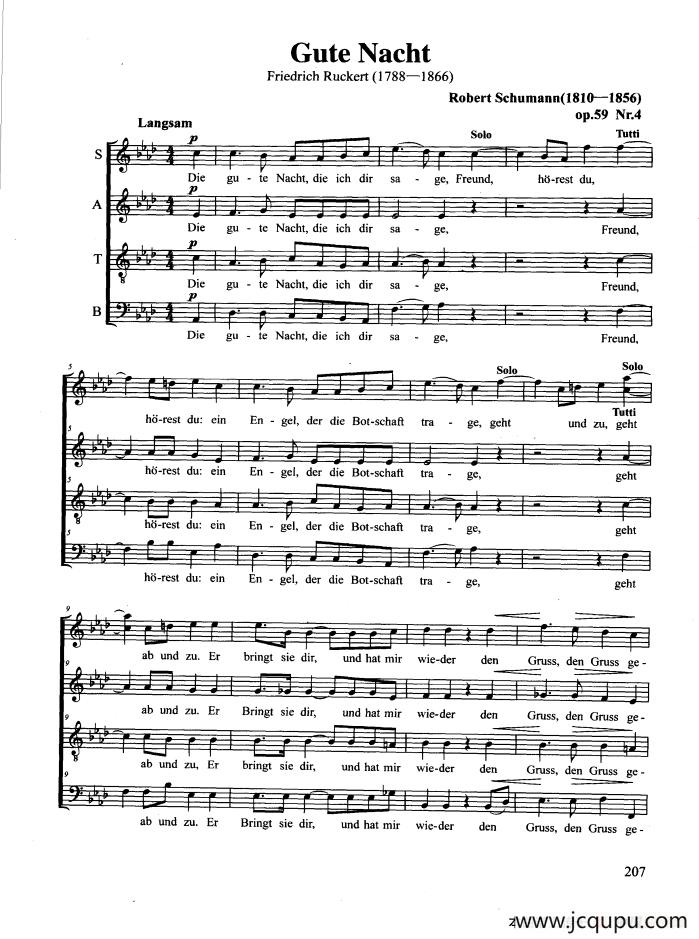Gute Nacht（合唱 正谱）简谱