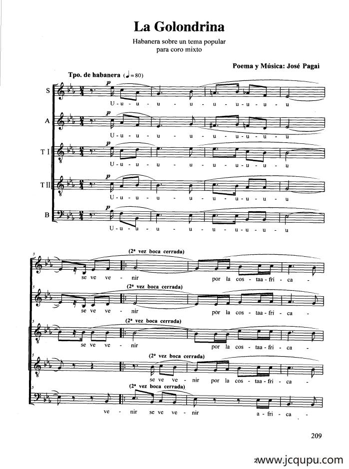 La Golondrina（合唱 正谱）简谱