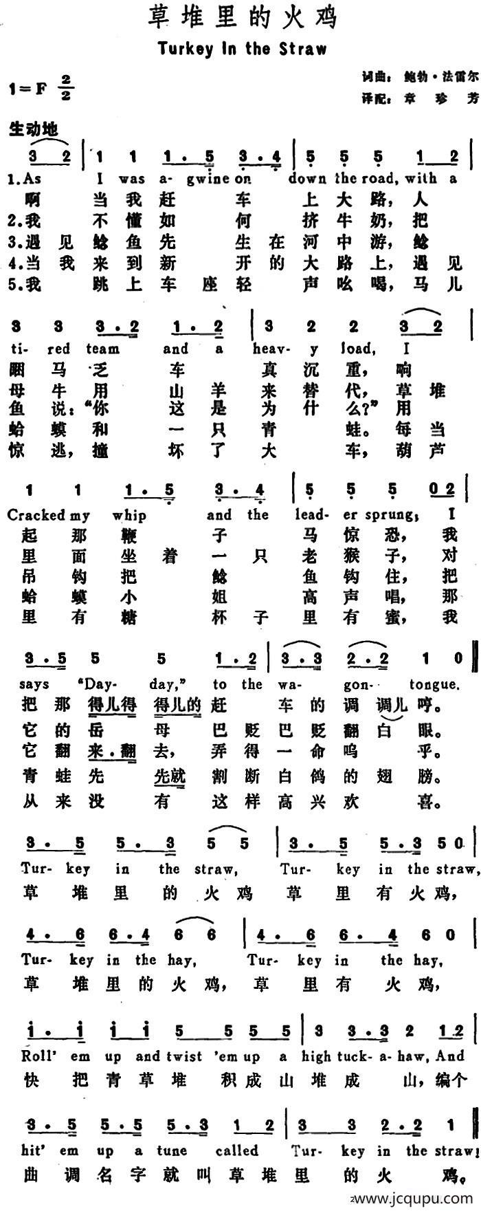 [美]草堆里的火鸡（Turkey in the Straw）简谱
