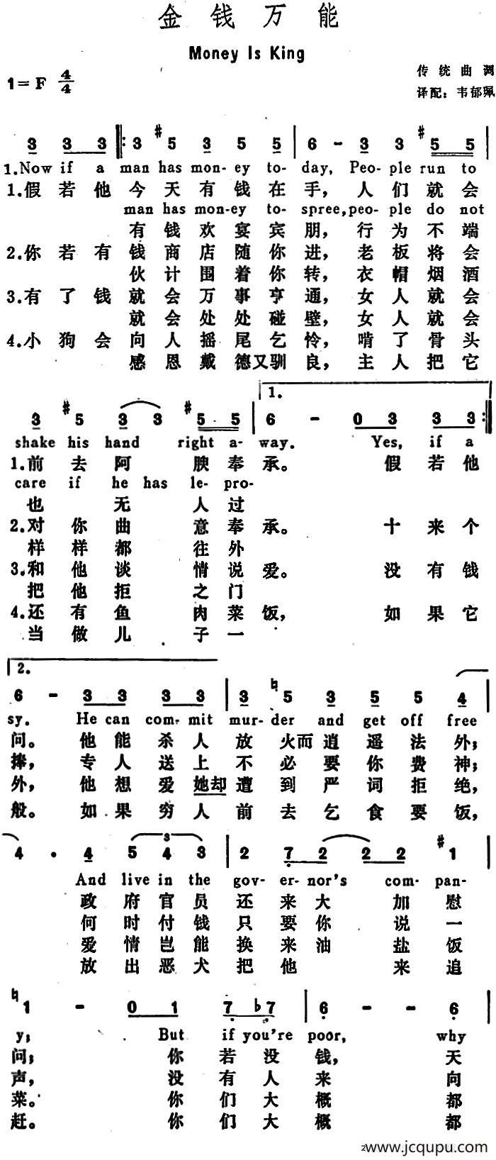 [美]金钱万能（Money is King）简谱