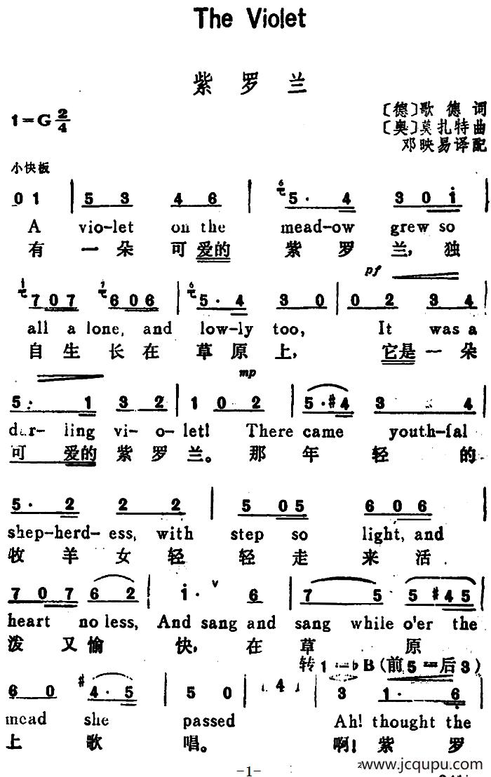 [奥]紫罗兰（The Violet）（汉英文对照）简谱