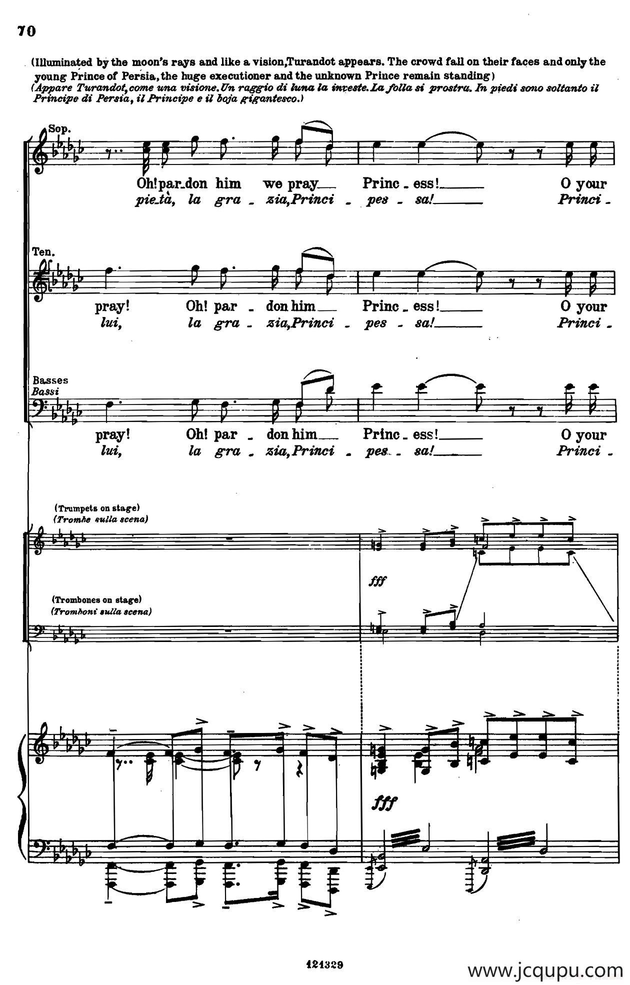 《图兰朵公主》三幕五场歌剧（英意双语）全谱（钢琴伴奏谱 P75——100）简谱