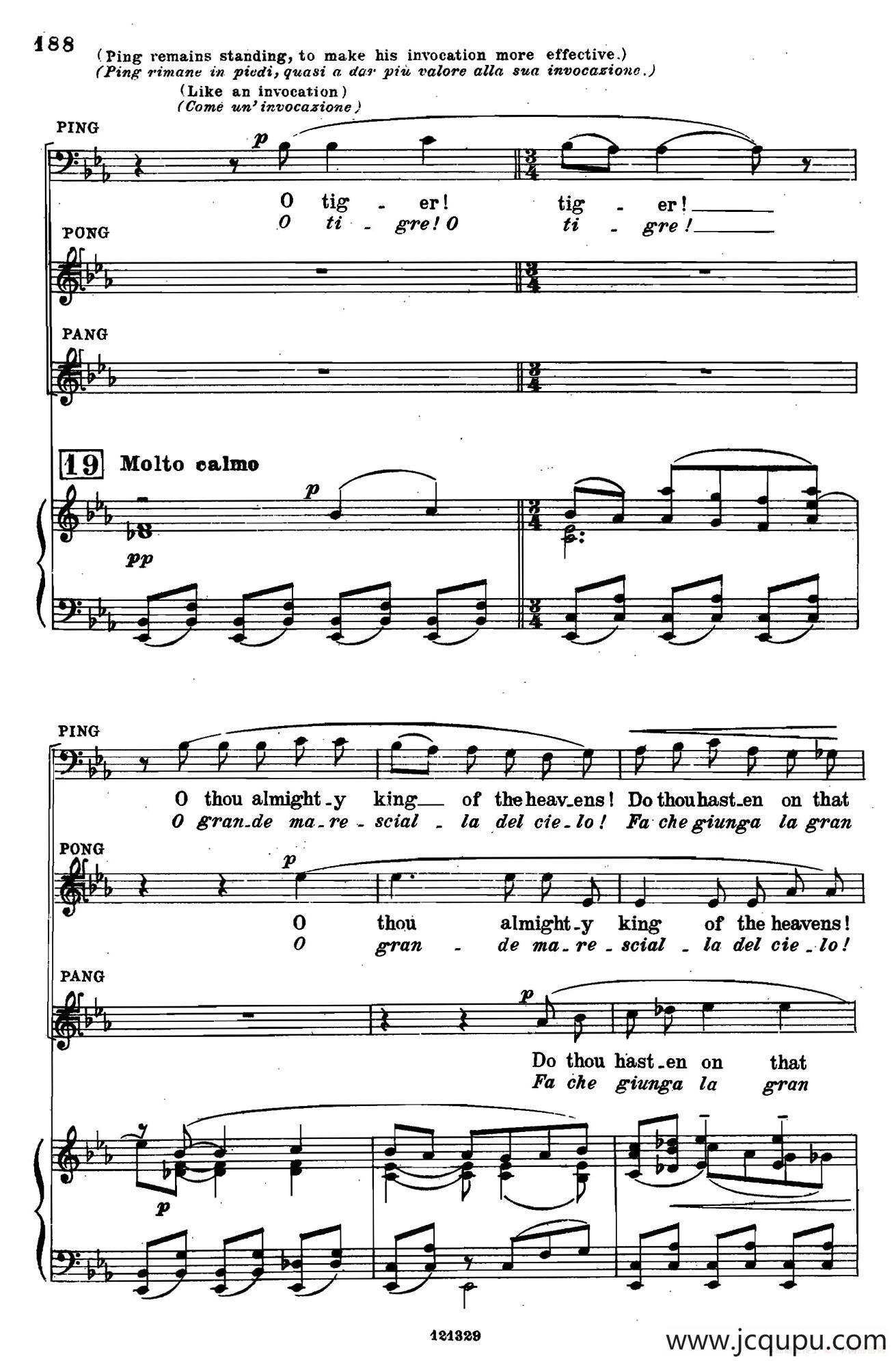 《图兰朵公主》三幕五场歌剧（英意双语）全谱（钢琴伴奏谱 P195——213）简谱