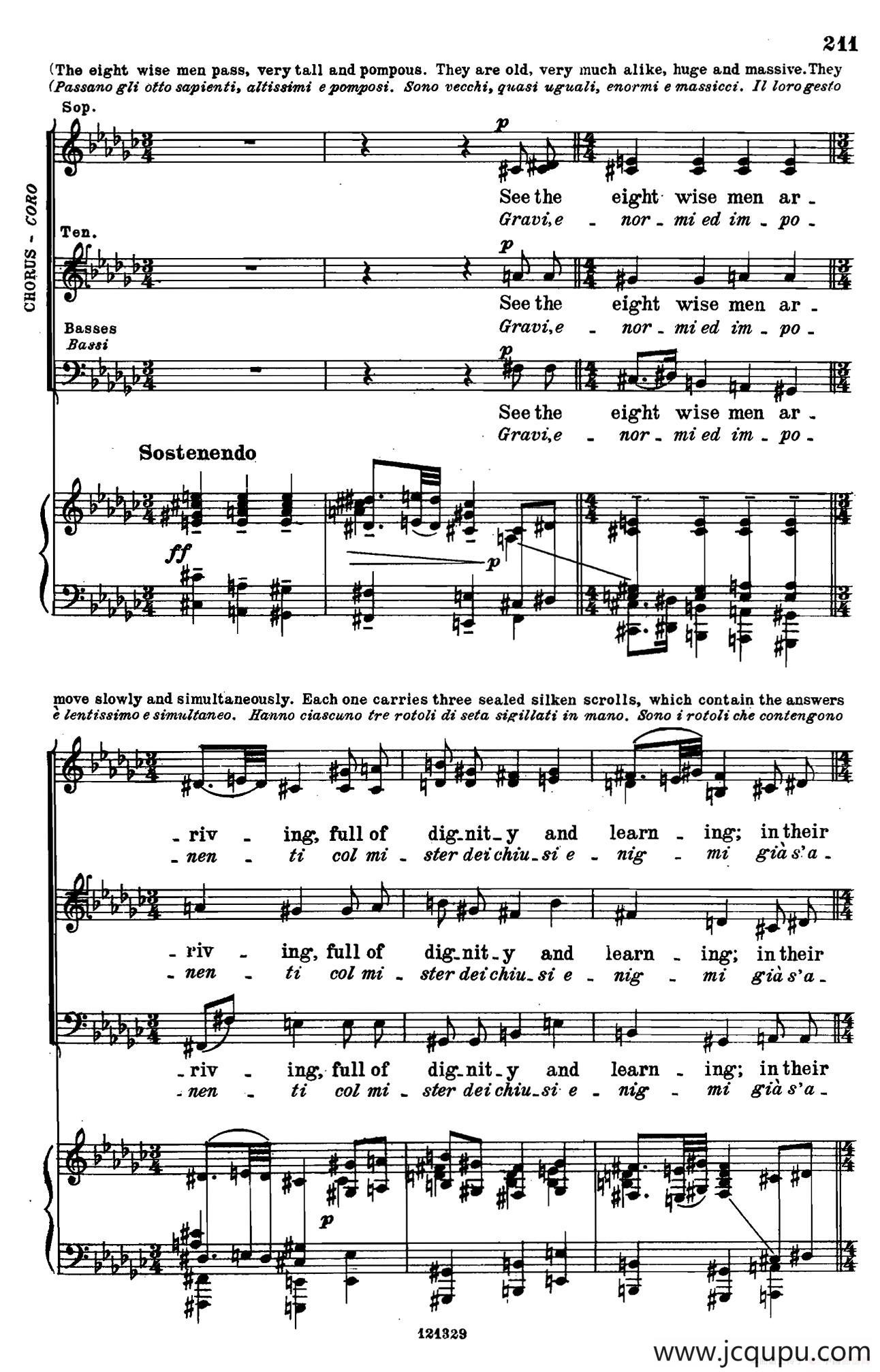 《图兰朵公主》三幕五场歌剧（英意双语）全谱（钢琴伴奏谱 P220——231）简谱