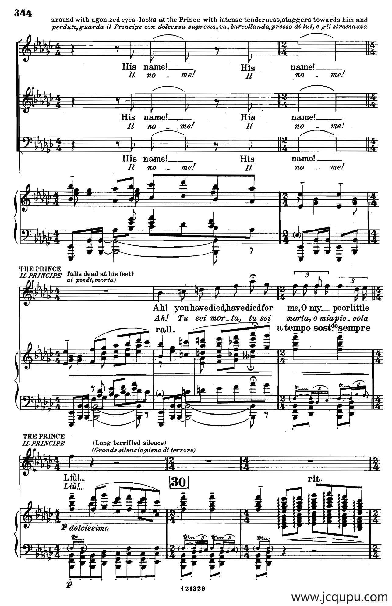 《图兰朵公主》三幕五场歌剧（英意双语）全谱（钢琴伴奏谱 P355——363）简谱