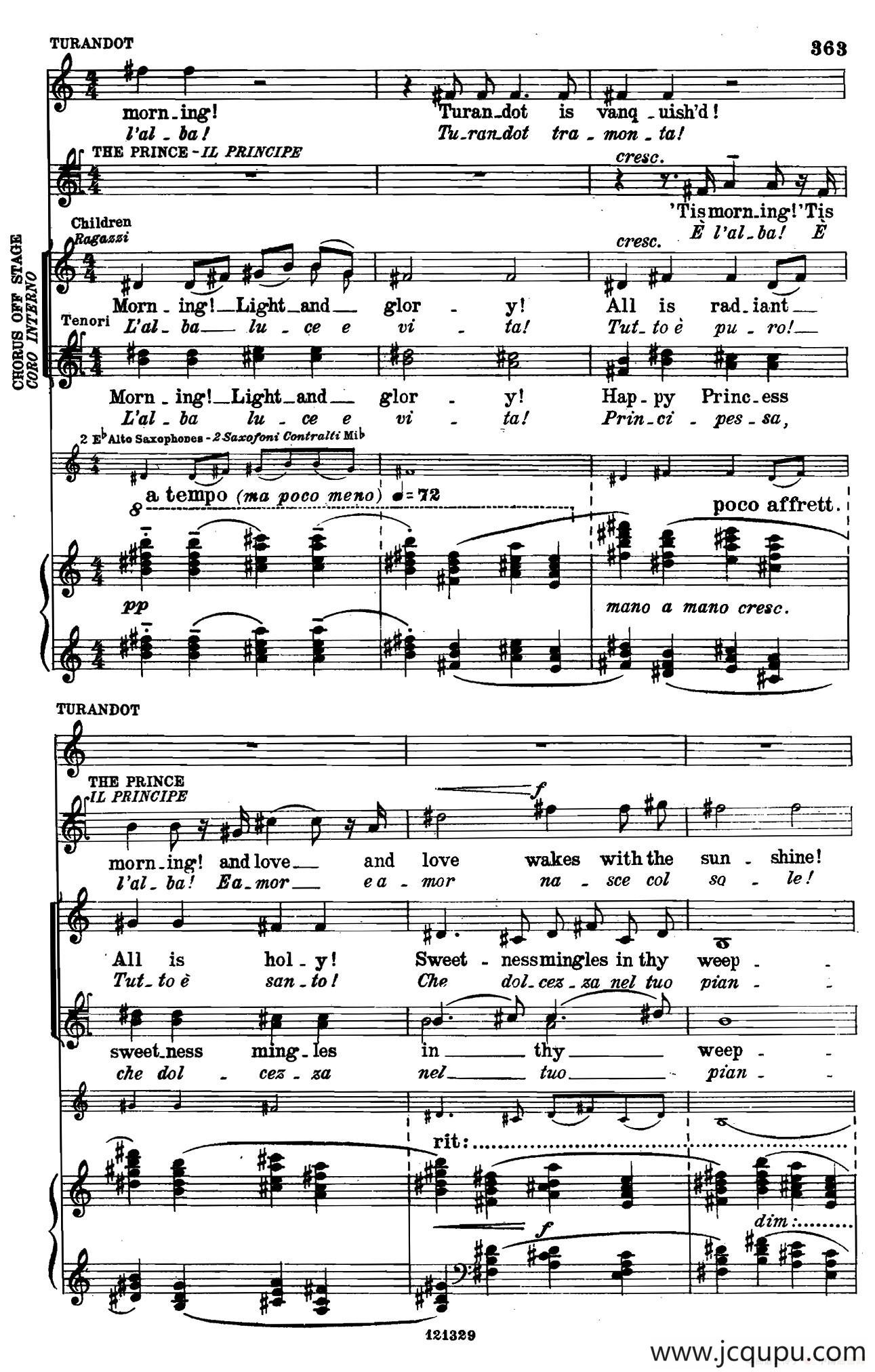 《图兰朵公主》三幕五场歌剧（英意双语）全谱（钢琴伴奏谱 P374——397）简谱
