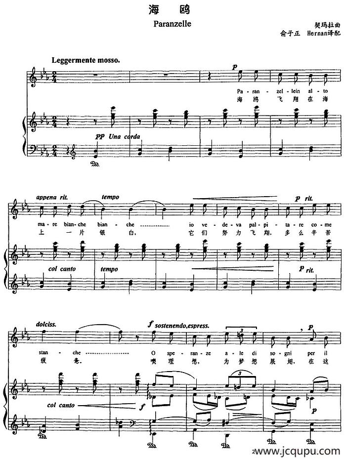 海鸥 （正谱、俞子正译配版）简谱