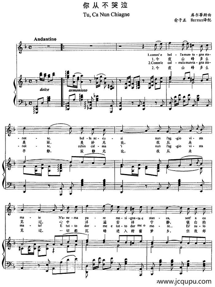 你从不哭泣 （正谱）简谱