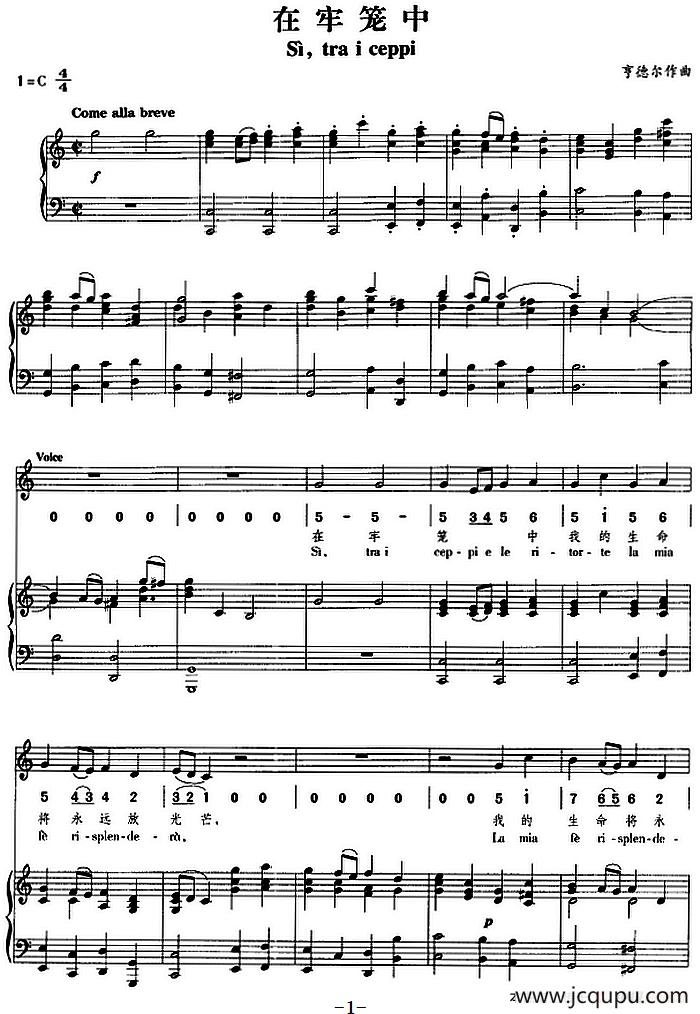 在牢笼中（正谱、线简谱、中外文对照版）简谱