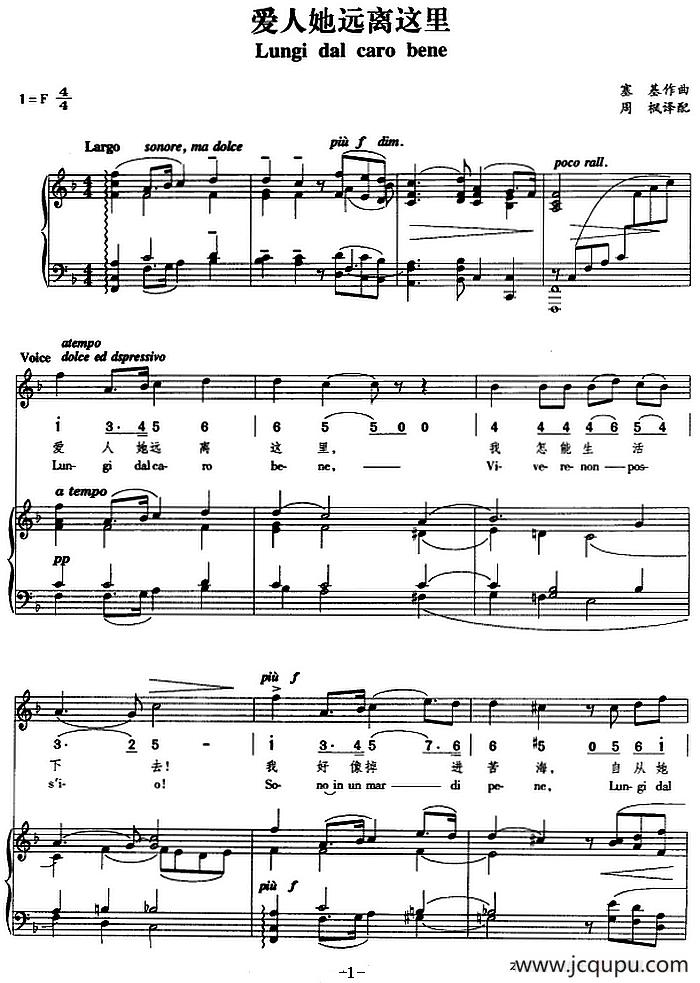 爱人她远离这里（正谱、线简谱、中外文对照版）简谱