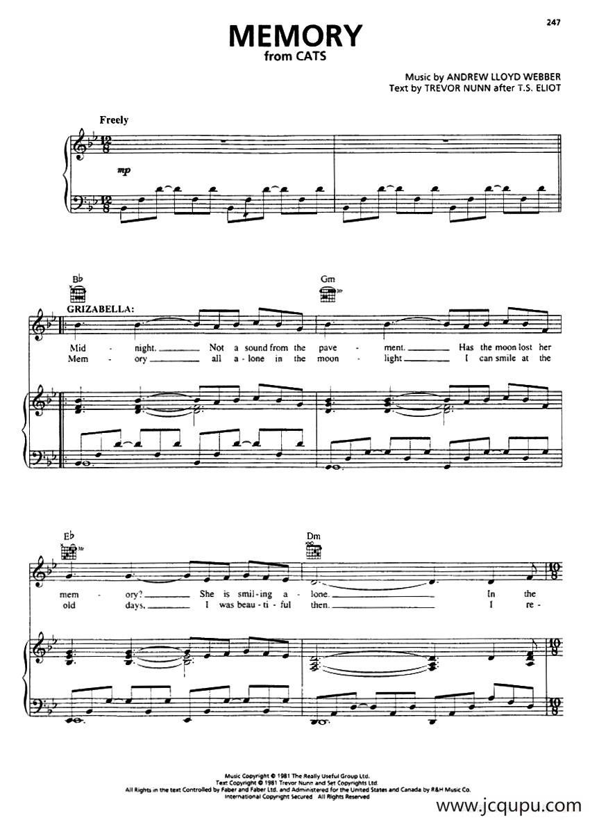 Memory（回忆）（from Cats）（正谱）简谱